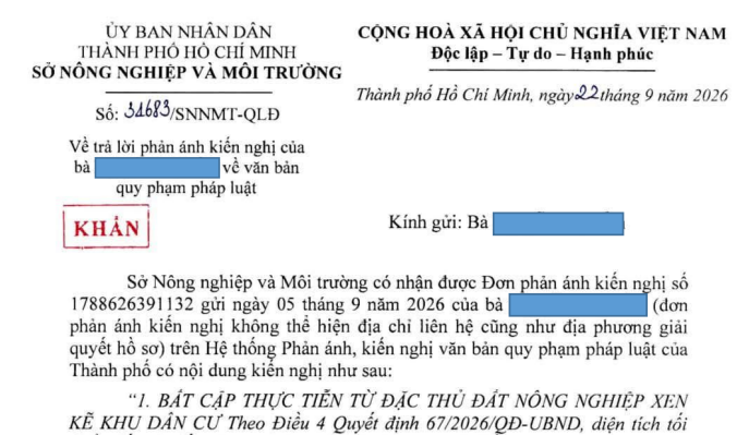 Công văn hướng dẫn tách thửa với thửa đất có cả đất ở và đất nông nghiệp của Sở NNMT TPHCM