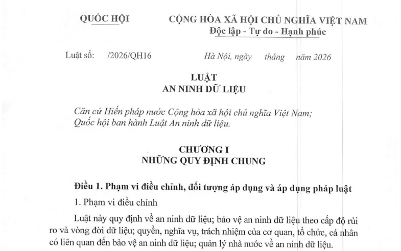 Dự thảo Luật An ninh dữ liệu năm 2026 có những nội dung gì?