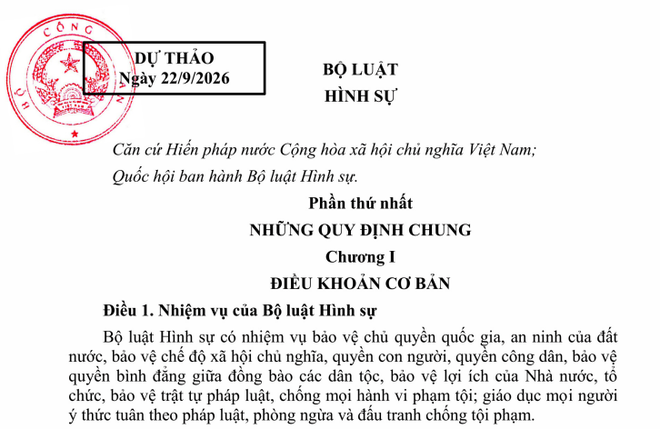 Dự thảo Bộ luật Hình sự sửa đổi (dự thảo ngày 22/9/2026)