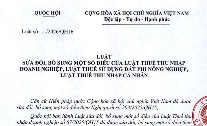 Dự thảo Luật sửa đổi 3 Luật về thuế (bản cập nhật)