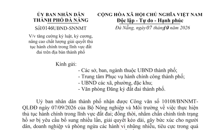 Công văn 10146/UBND-SNNMT về giải quyết thủ tục hành chính đất đai tại Đà Nẵng