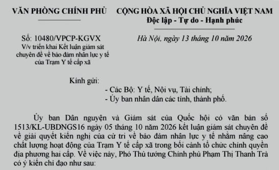 Công văn 10480/VPCP-KGVX về bảo đảm nhân lực y tế của Trạm Y tế cấp xã