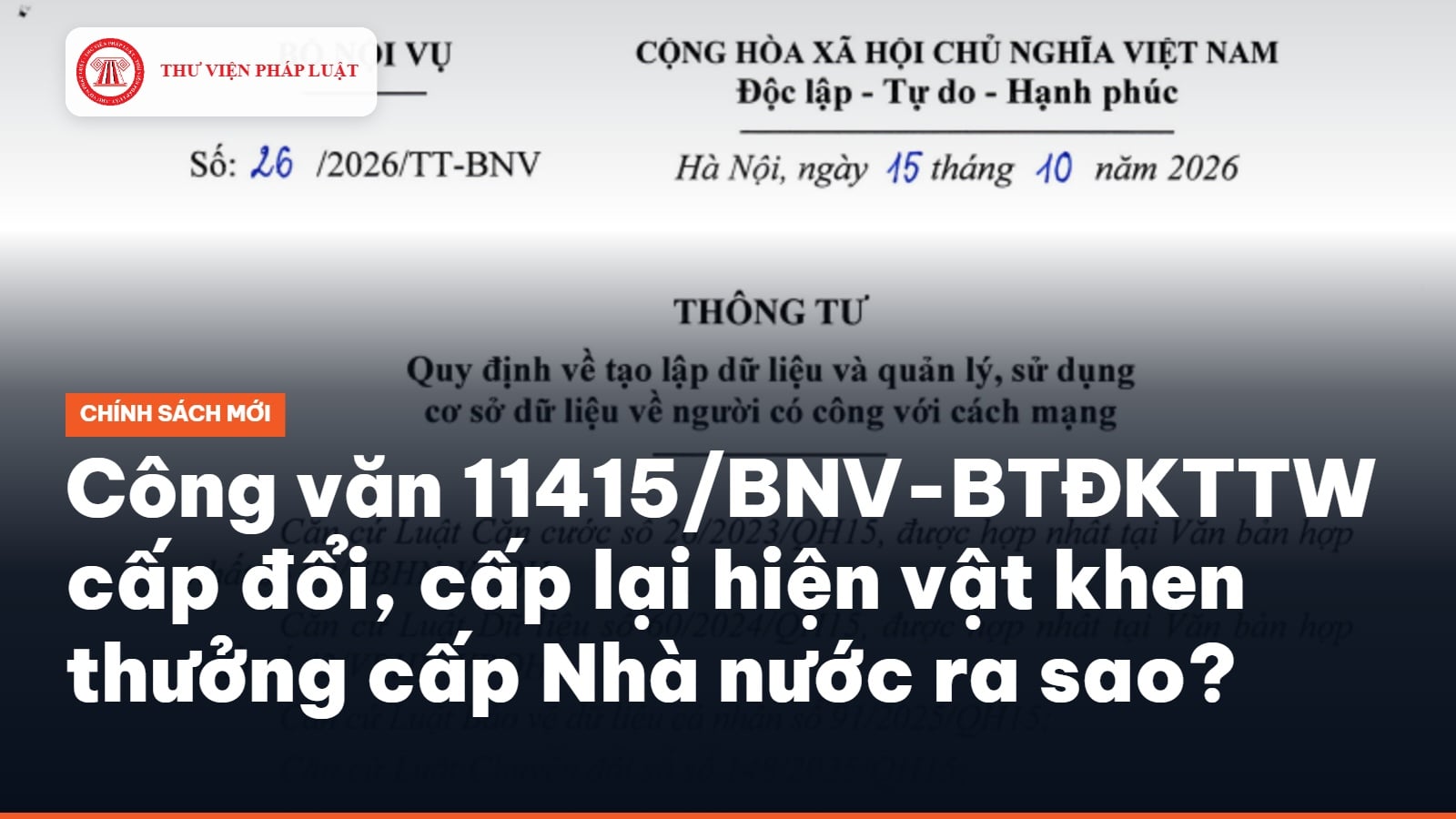 Công văn 11415/BNV-BTĐKTTW cấp đổi, cấp lại hiện vật khen thưởng cấp Nhà nước ra sao?