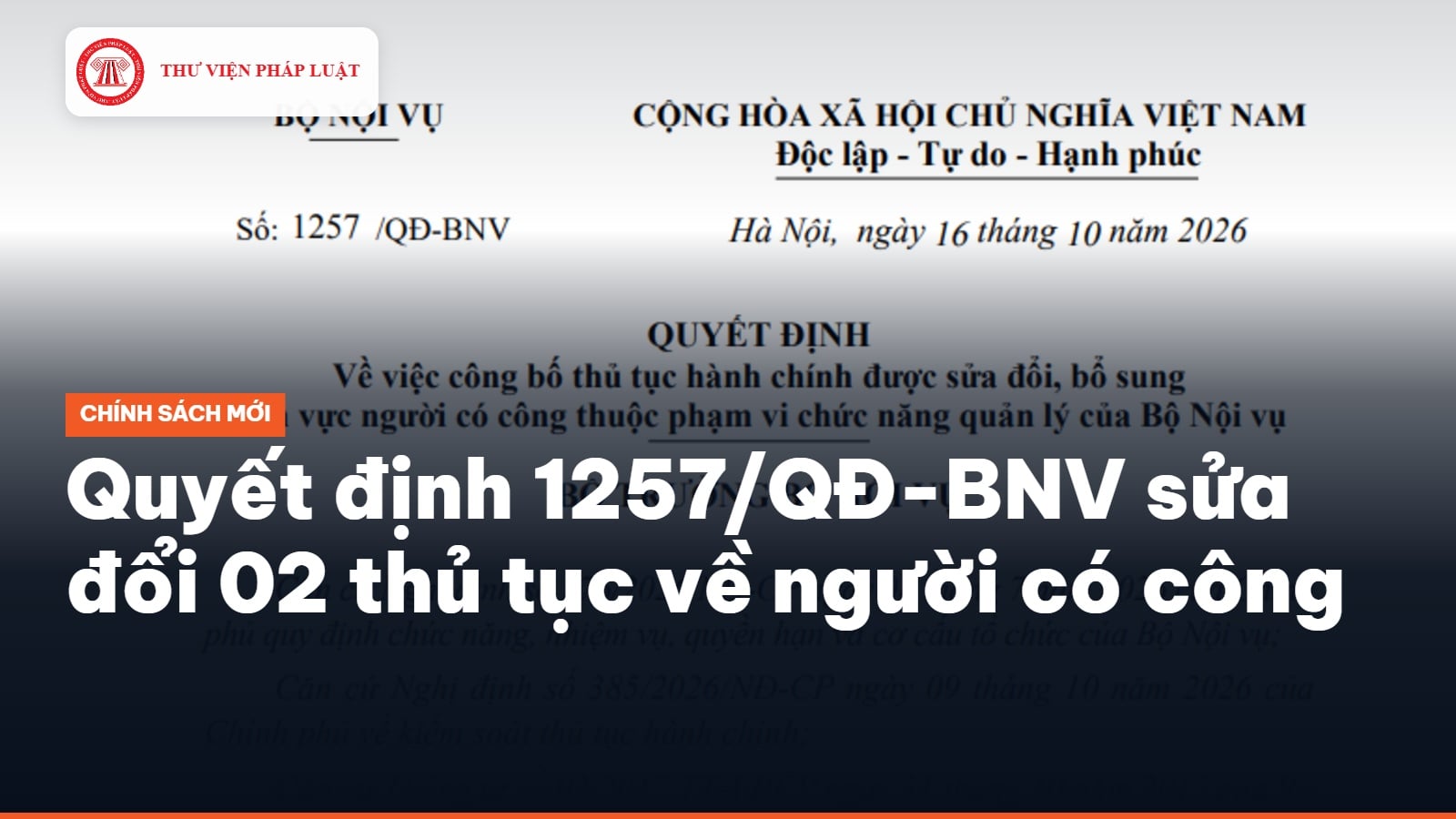 Quyết định 1257/QĐ-BNV sửa đổi 02 thủ tục về người có công