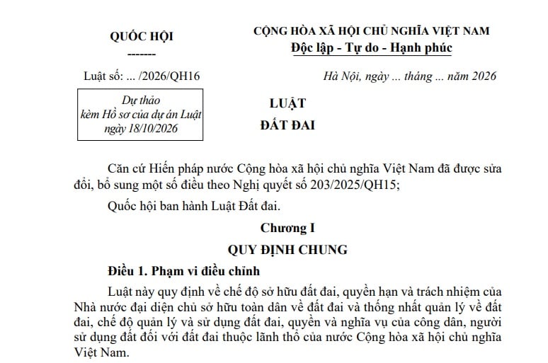 Dự thảo Luật Đất đai năm 2026 (dự thảo ngày 18/10/2026) có nội dung gì?