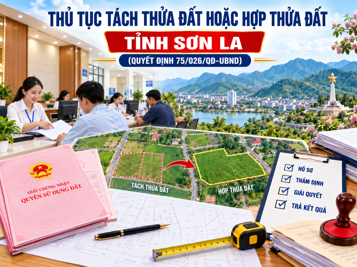 Thủ tục tách thửa đất hoặc hợp thửa đất tỉnh Sơn La theo Quyết định 75/026/QĐ-UBND thế nào?
