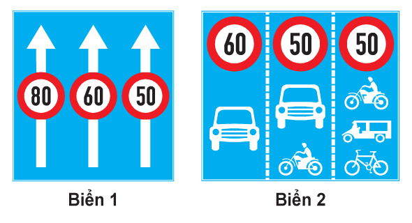 Biển nào báo hiệu các phương tiện phải đi đúng làn đường quy định và tuân thủ tốc độ tối đa cho phép?